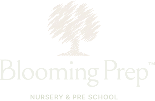 Blooming Prep logo, stacked lockup, light